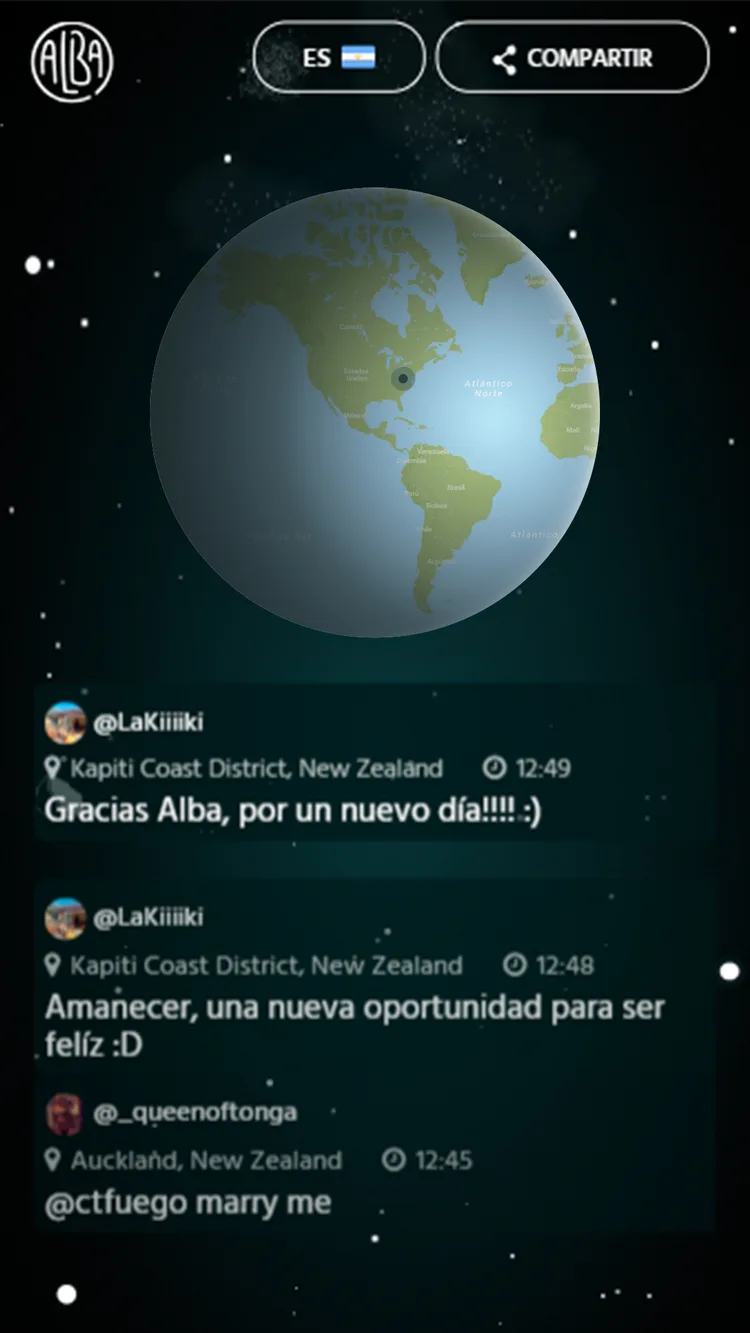 On mobile, the map and the messages of the ongoing sunrise.
