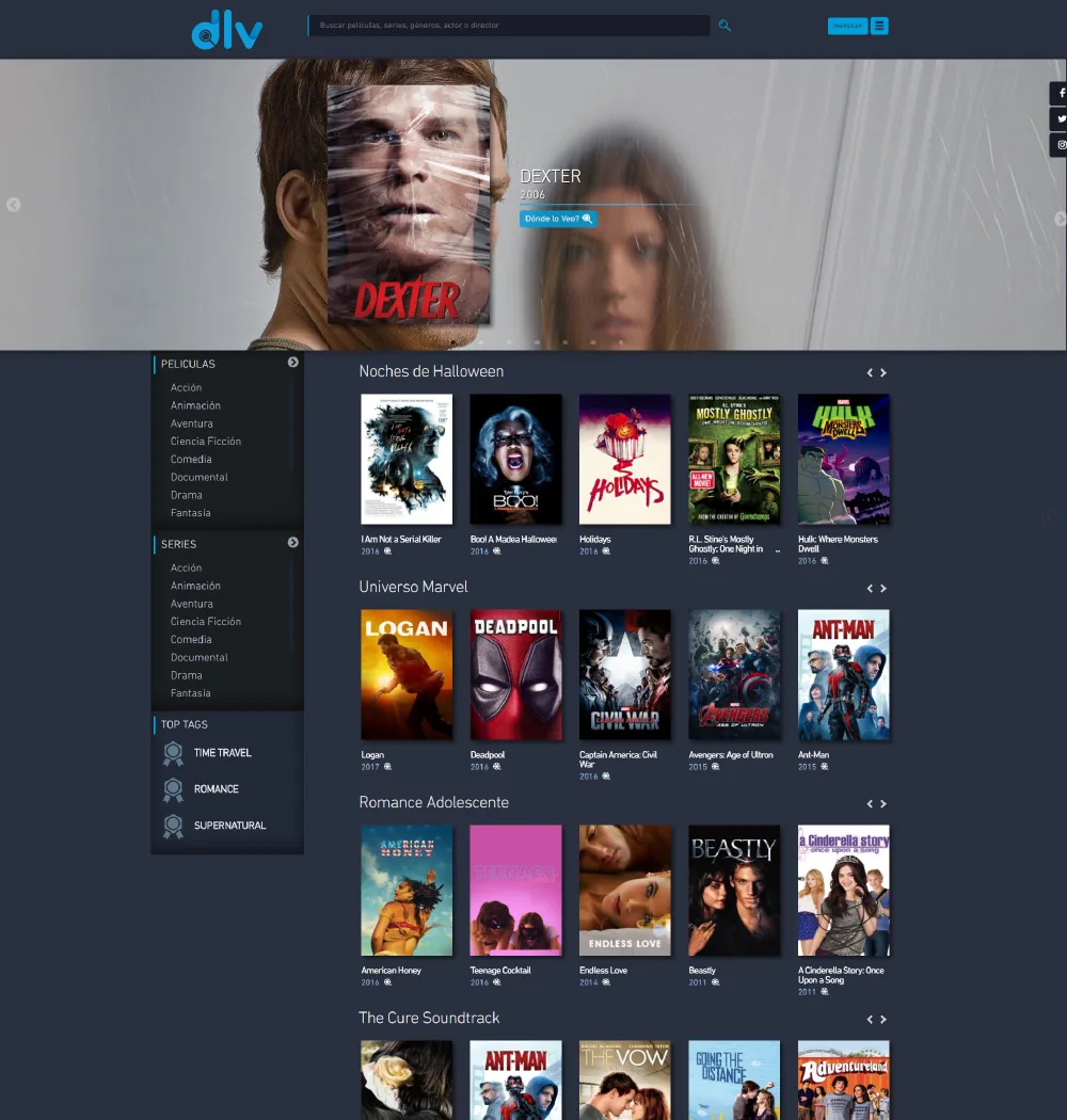 The home page: highlights and themed lists.