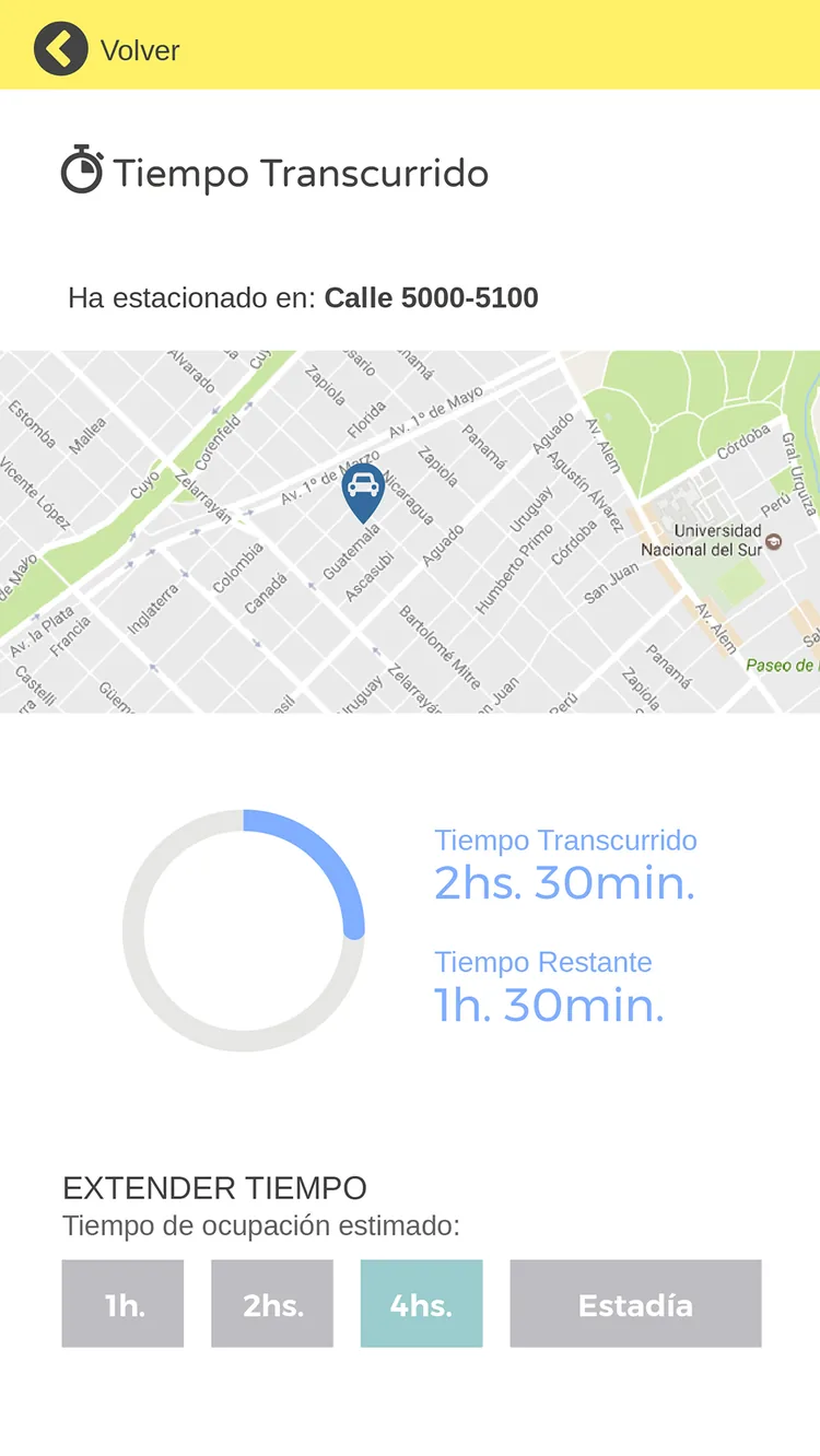 The driver app: elapsed time and parking extension.