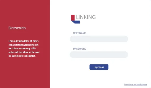 Pantalla de login. Distintos tipos de usuario, con permisos diferenciados y vistas exclusivas.