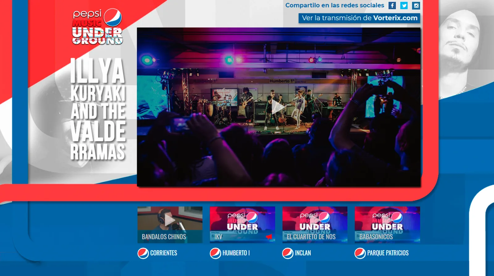 The event's bands and the social media conversation, on the home page.