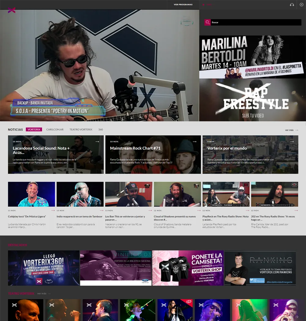 La portada: la radio en vivo, los shows y las novedades.